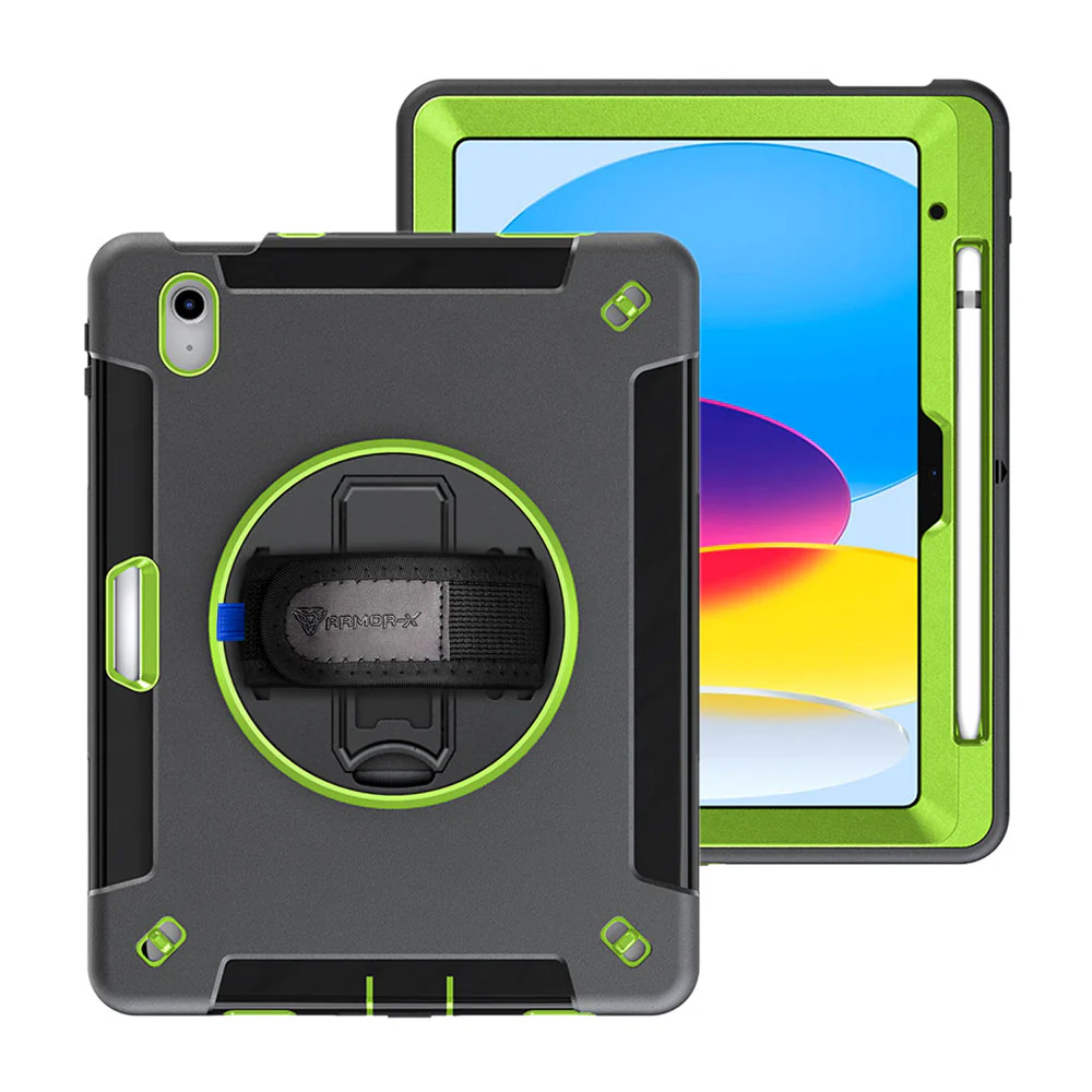 RIN-iPad-N5P | iPad 10.9 (10th Gen.) | Rainproof military grade rugged case with hand strap and kick-stand & Built in pen holder - Image 16