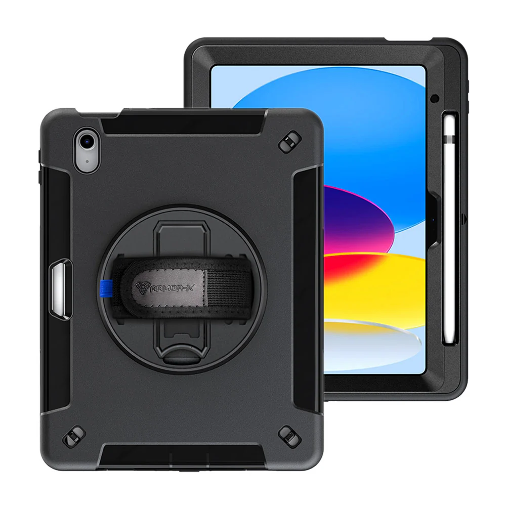 RIN-iPad-N5P | iPad 11-Inch (11th Gen / A16) | Rainproof military grade rugged case with hand strap and kick-stand & Built in pen holder - Image 11