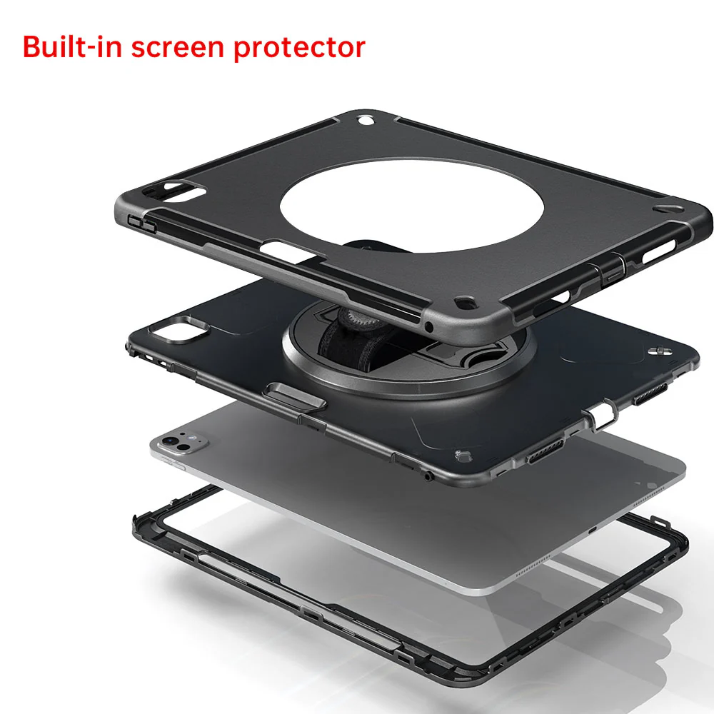 RIN-iPad-PR10 | iPad Pro 13 (M4) / (M5) | Rainproof military grade rugged case with hand strap & kick-stand (built-in screen protector) - Image 10