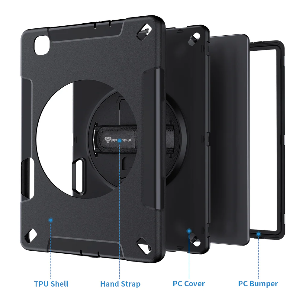 RIN-SS-P610 | Samsung Galaxy Tab S6 Lite SM-P620 P625 (2024) / SM-P613 P619 (2022) / SM-P610 P615 (2020) | Rainproof military grade rugged case with hand strap and kick-stand - Image 9