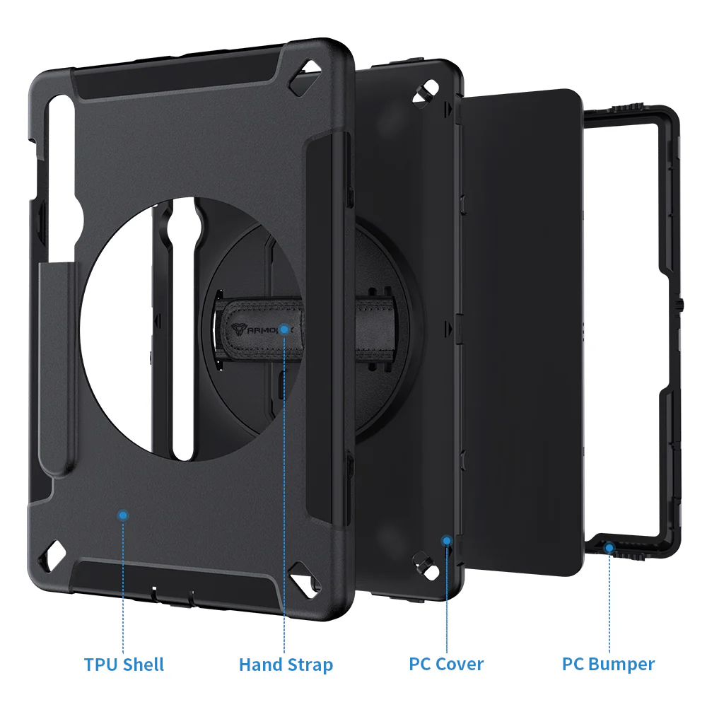 RIN-SS-S7 | Samsung Galaxy Tab S7 SM-T870 / SM-T875 / SM-T876B | Rainproof military grade rugged case with hand strap and kick-stand - Image 10