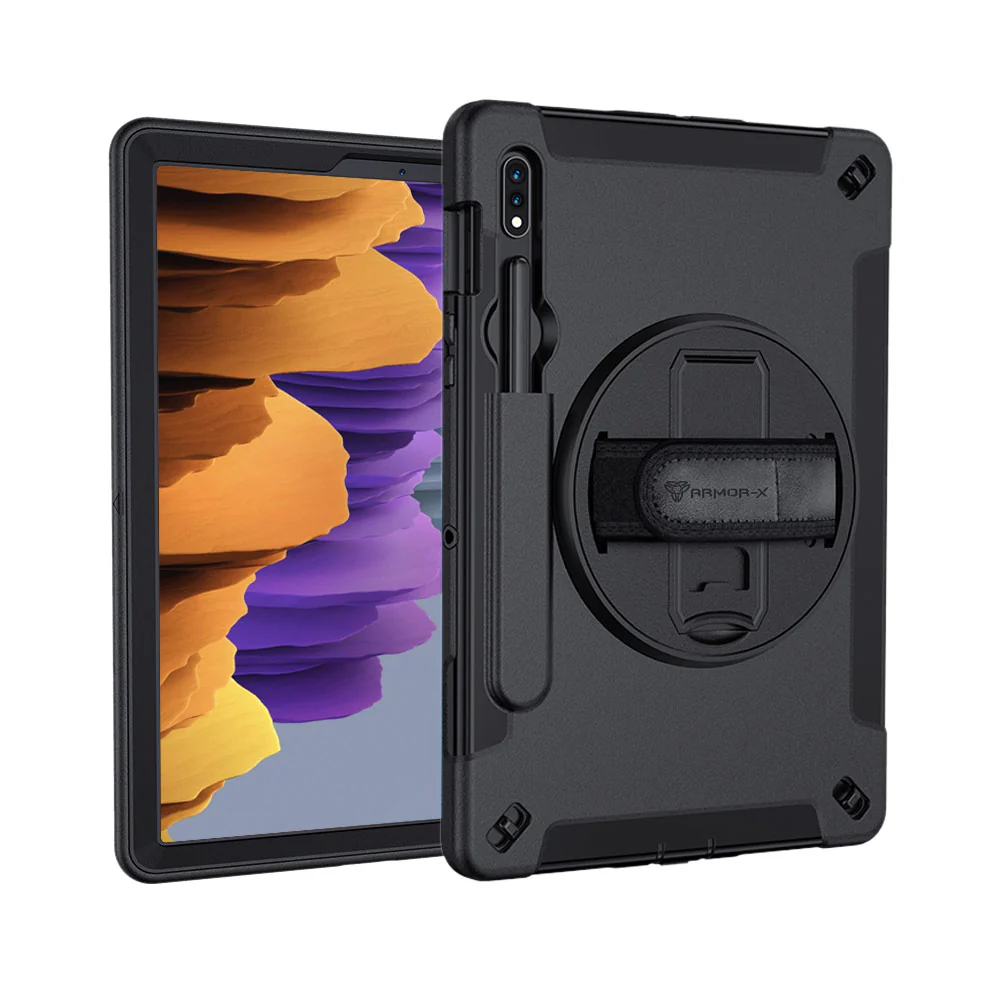 RIN-SS-S7 | Samsung Galaxy Tab S7 SM-T870 / SM-T875 / SM-T876B | Rainproof military grade rugged case with hand strap and kick-stand - Image 11