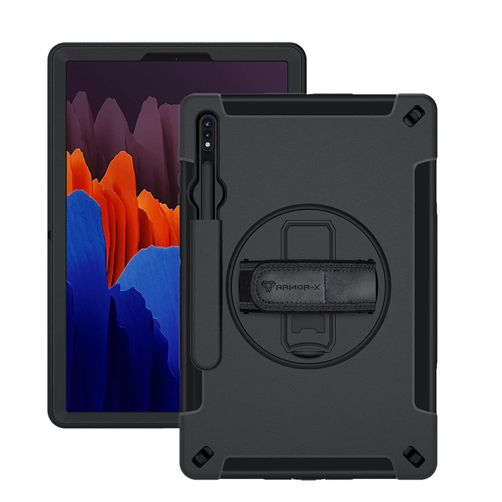 RIN-SS-S7P | Samsung Galaxy Tab S7 FE SM-T730 / T733 / T736B / T735NZ | Rainproof military grade rugged case with hand strap and kick-stand
