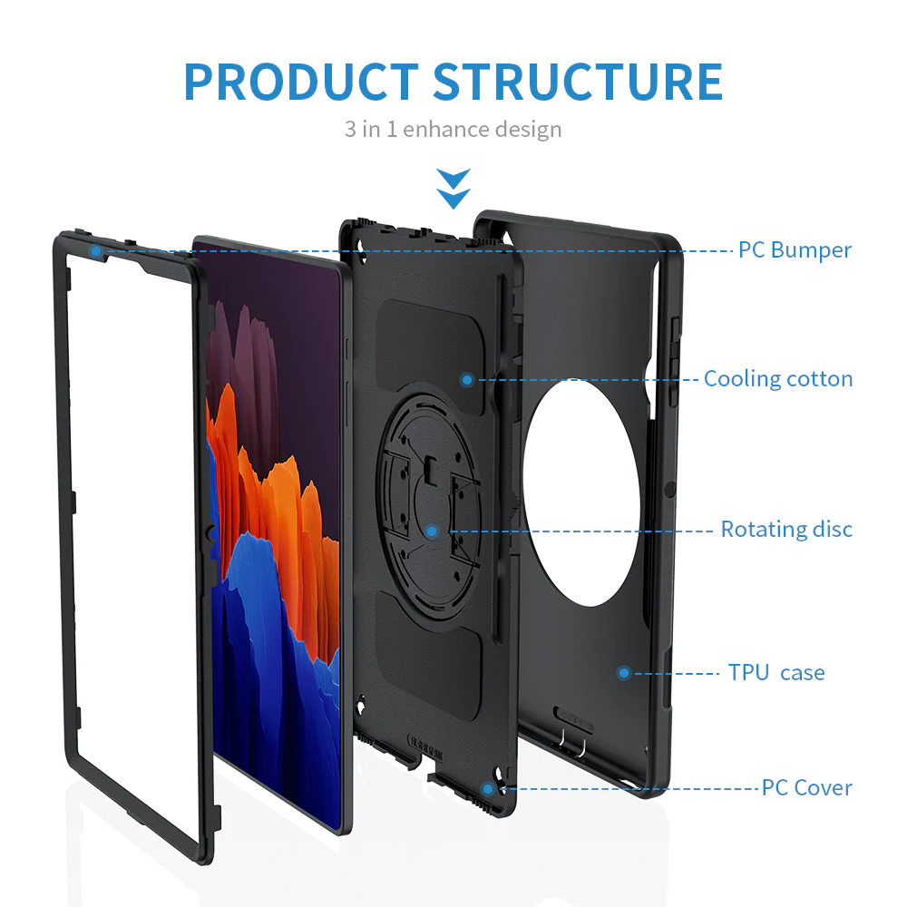 RIN-SS-S7P | Samsung Galaxy Tab S7 FE SM-T730 / T733 / T736B / T735NZ | Rainproof military grade rugged case with hand strap and kick-stand - Image 10