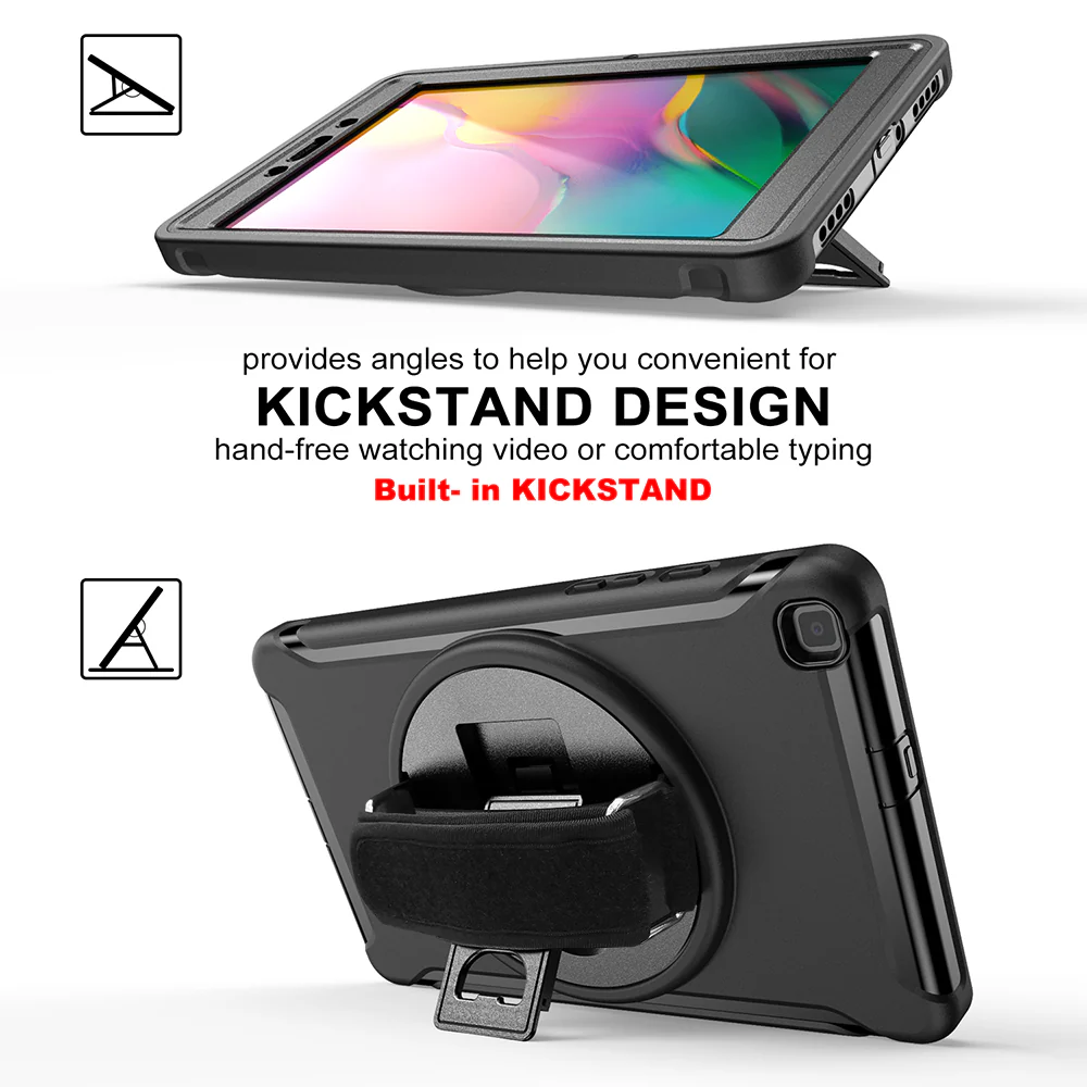 RIN-SS-T290 | Samsung Galaxy Tab A 8.0 (2019) T290 T295 | Rainproof military grade rugged case with hand strap and kick-stand - Image 8