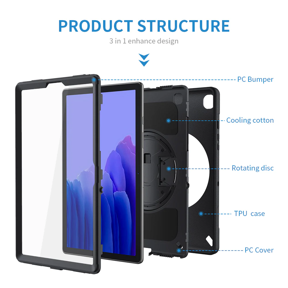 RIN-SS-T500 | Samsung Galaxy Tab A7 10.4 SM-T500 T505 T507 (2020) / A7 10.4 SM-T509 (2022) | Rainproof military grade rugged case with hand strap and kick-stand - Image 9