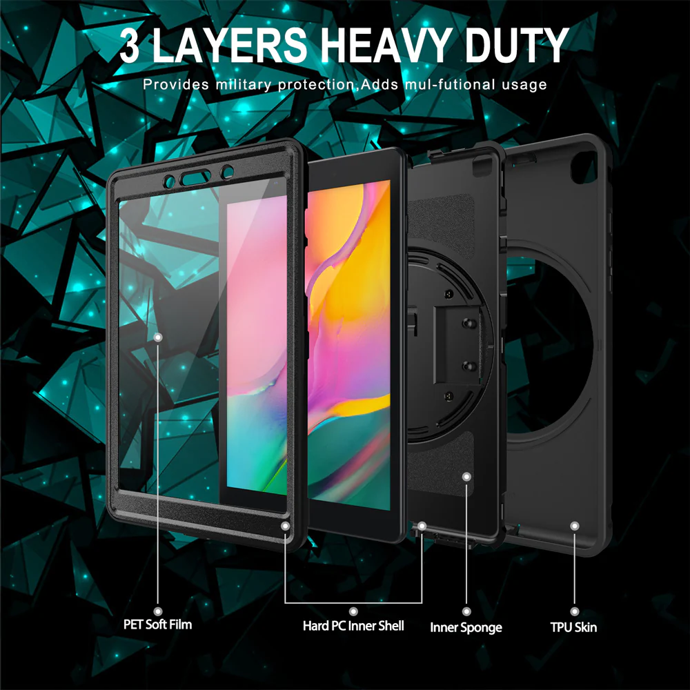 RIN-SS-T515 | Samsung Galaxy Tab A 10.1 (2019) T510 T515 | Rainproof military grade rugged case with hand strap and kick-stand - Image 11