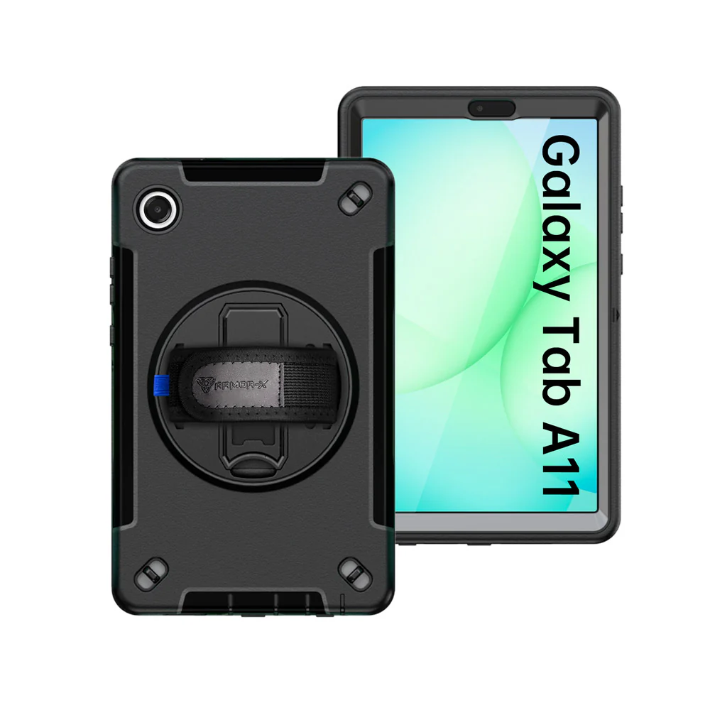 RIN-SS-X135 | Samsung Galaxy Tab A11 ( 8.7" ) SM-X133 / SM-X135 | Rainproof military grade rugged case with hand strap and kick-stand