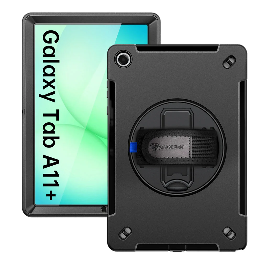 RIN-SS-X230 | Samsung Galaxy Tab A11+ A11 Plus ( 11" ) SM-X230 / SM-X235 / SM-X236 / SM-X238 | Rainproof military grade rugged case with hand strap and kick-stand