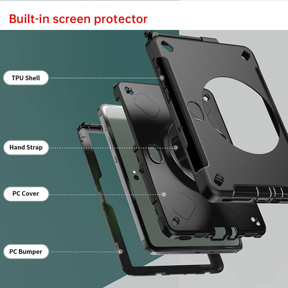 RIN-SS-X350 | Samsung Galaxy Tab Active5 Pro (10.1-inch) SM-X350 SM-X356 SM-X358 / Active4 Pro / Active Pro | Rainproof military grade rugged case with hand strap and kick-stand - Image 10