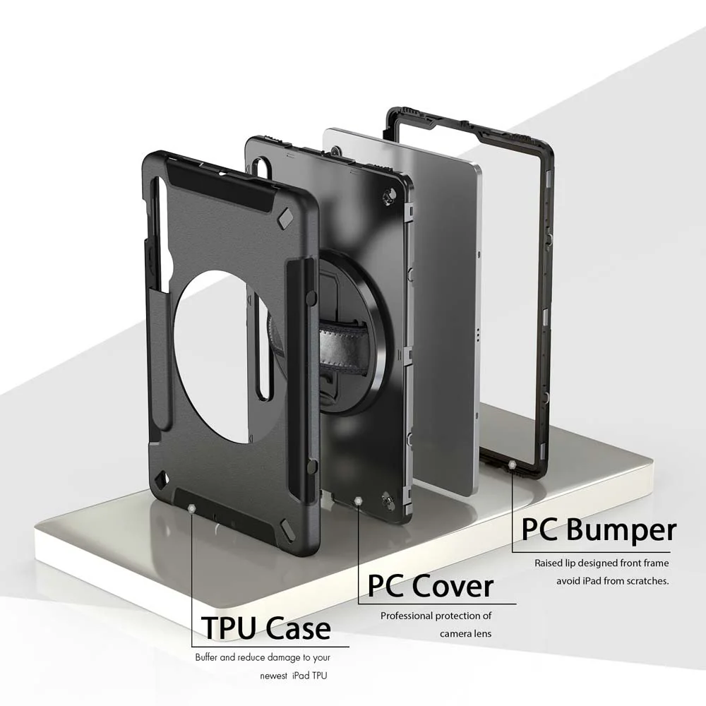 RIN-SS-X700 | Samsung Galaxy Tab S8 SM-X700 / X706 & S7 SM-T870 / T875 | Rainproof military grade rugged case with hand strap and kick-stand - Image 8