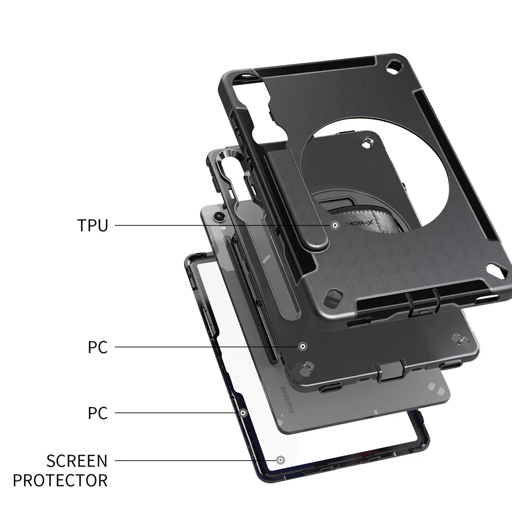 RIN-SS-X710 | Samsung Galaxy Tab S9 SM-X710 / X716 / X718 | Rainproof military grade rugged case with hand strap and kick-stand - Image 9