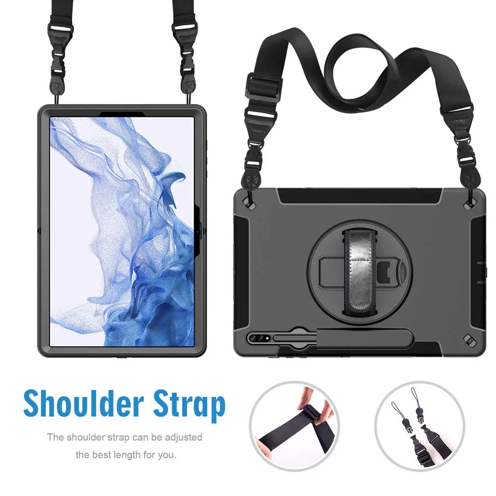 RIN-SS-X800 | Samsung Galaxy Tab S8+ S8 Plus SM-X800 / X806 & S7+ / S7 FE | Rainproof military grade rugged case with hand strap and kick-stand - Image 8