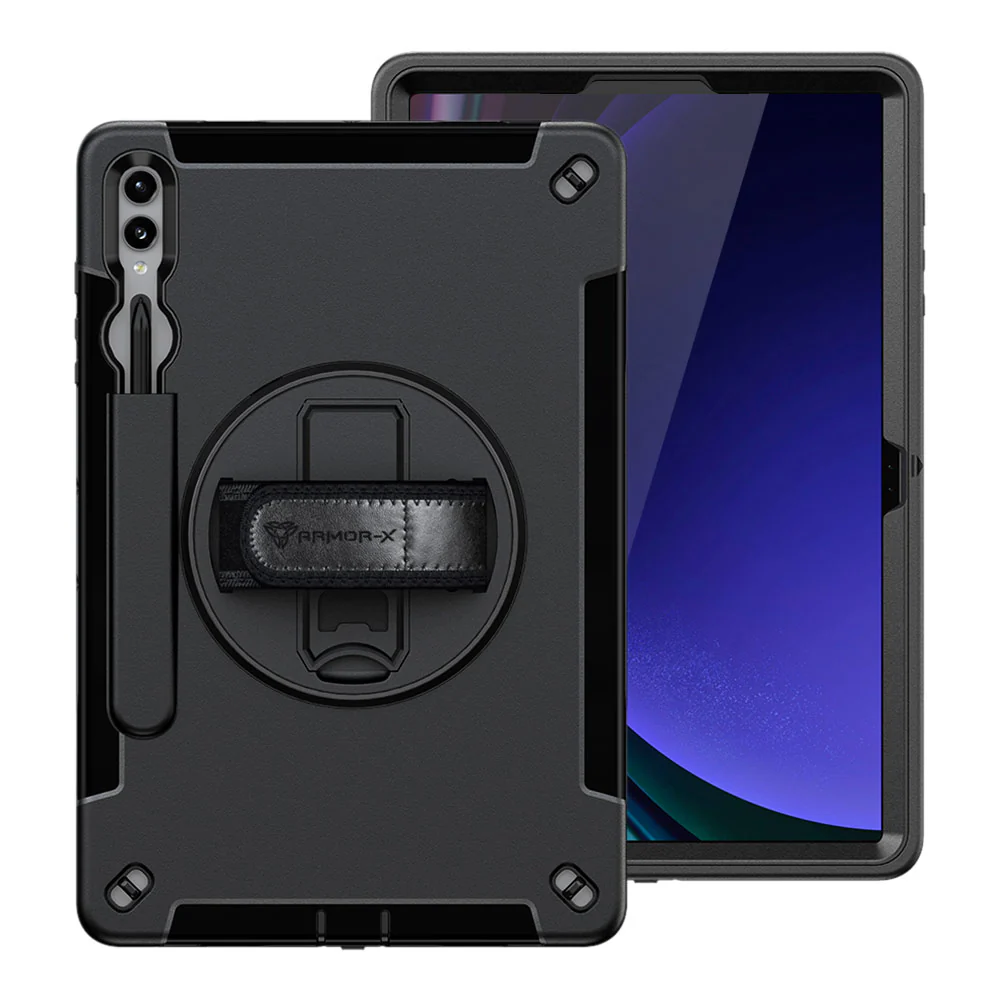 RIN-SS-X810 | Samsung Galaxy Tab S9+ S9 Plus SM-X810 / X816 / X818 | Rainproof military grade rugged case with hand strap and kick-stand - Image 10
