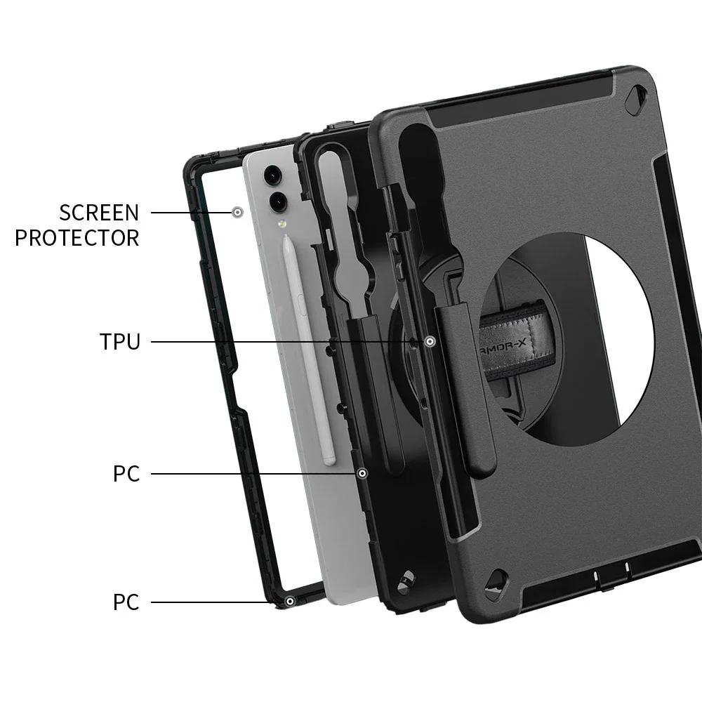 RKB-SS-X810 | Samsung Galaxy Tab S10+ S10 Plus SM-X820 / X826B | Rainproof Rugged Case | Pilot Kneeboard & Clipboard with leg strap - Image 8