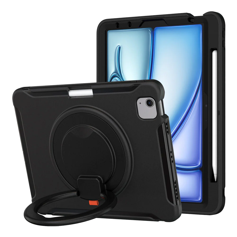 RON-iPad-A5 | iPad Air 11 (M2) / (M3) / (M4) | Rugged case with kick-stand & pencil Holder & folding grip