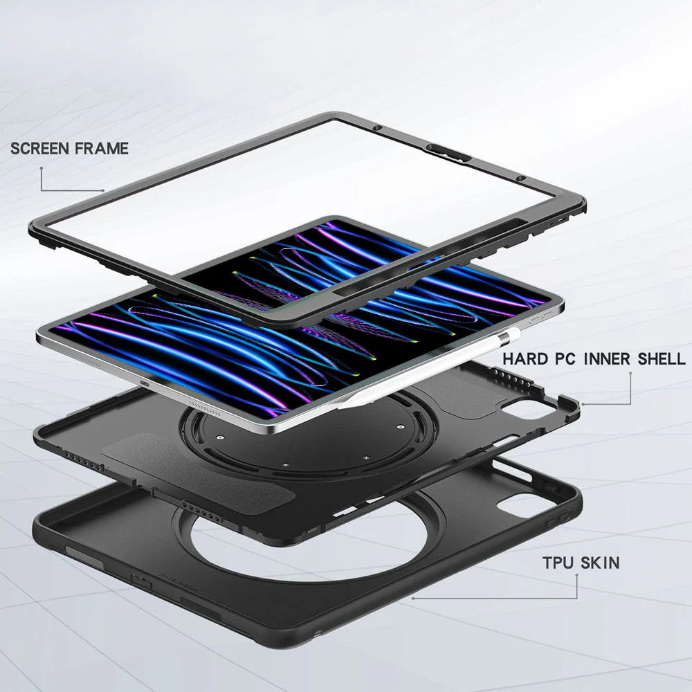 RON-iPad-A5 | iPad Air 11 (M2) / (M3) / (M4) | Rugged case with kick-stand & pencil Holder & folding grip - Image 4