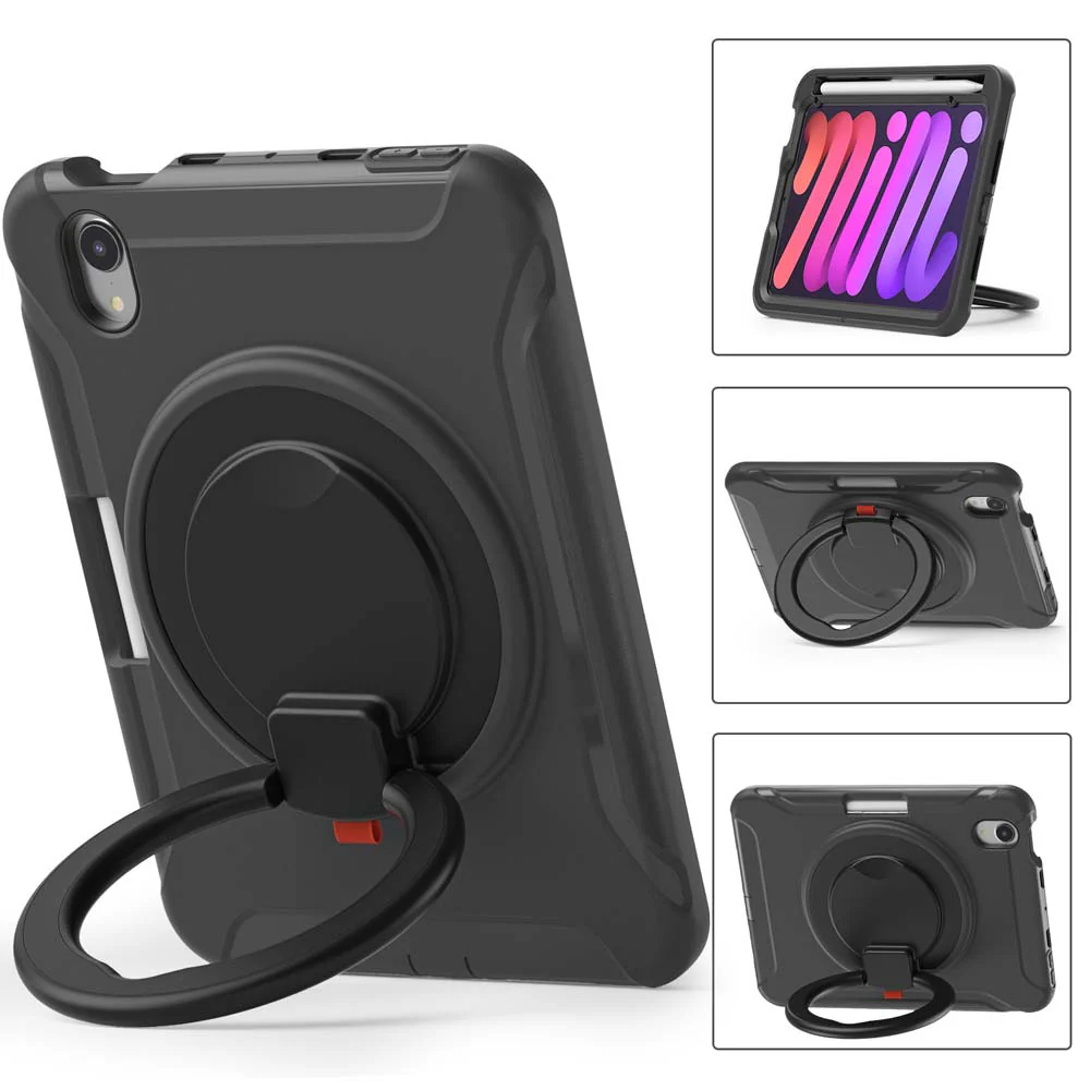 RON-iPad-M6 | iPad mini 6 | Rugged case with kick-stand & pencil Holder & folding grip - Image 5