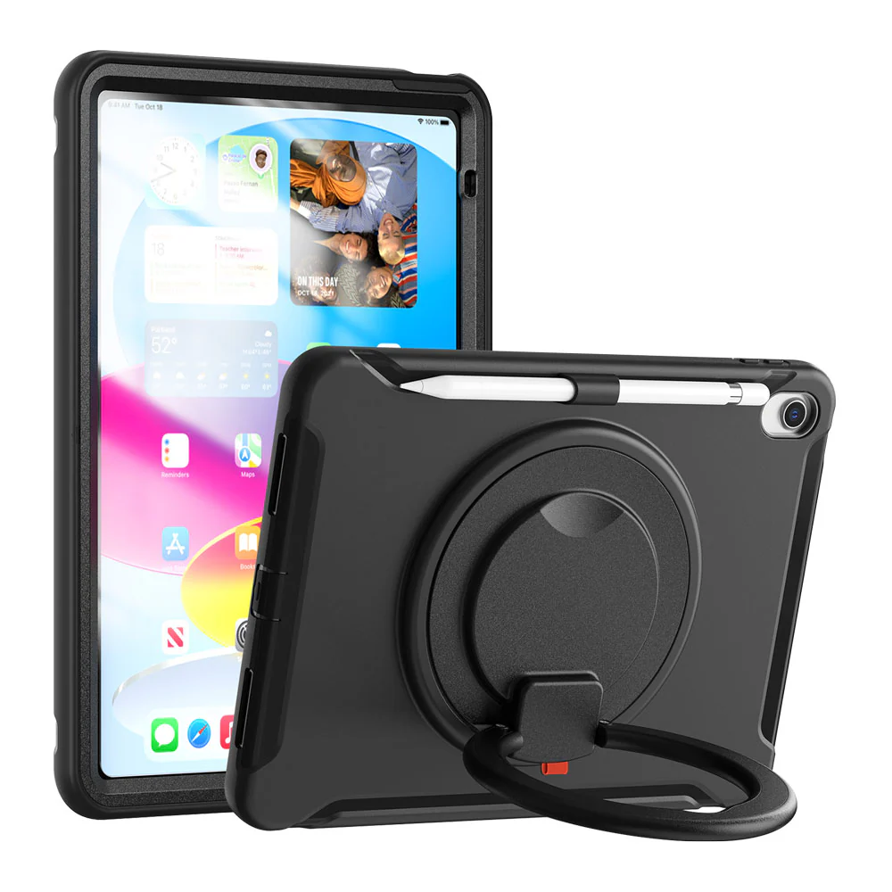 RON-iPad-N5 | iPad 10.9 (10th Gen.) | Rugged case with kick-stand & pencil Holder & folding grip