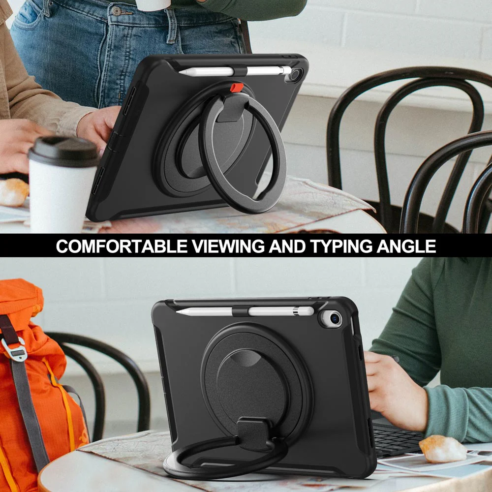 RON-iPad-N5 | iPad 10.9 (10th Gen.) | Rugged case with kick-stand & pencil Holder & folding grip - Image 4