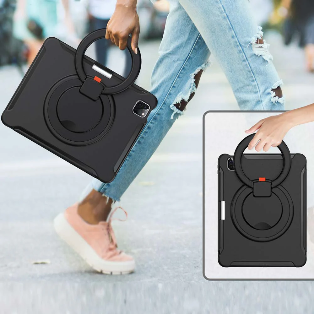 RON-iPad-PR864 | iPad Air 4 2020 / iPad Air 5 2022 | Rugged case with kick-stand & pencil Holder & folding grip - Image 8