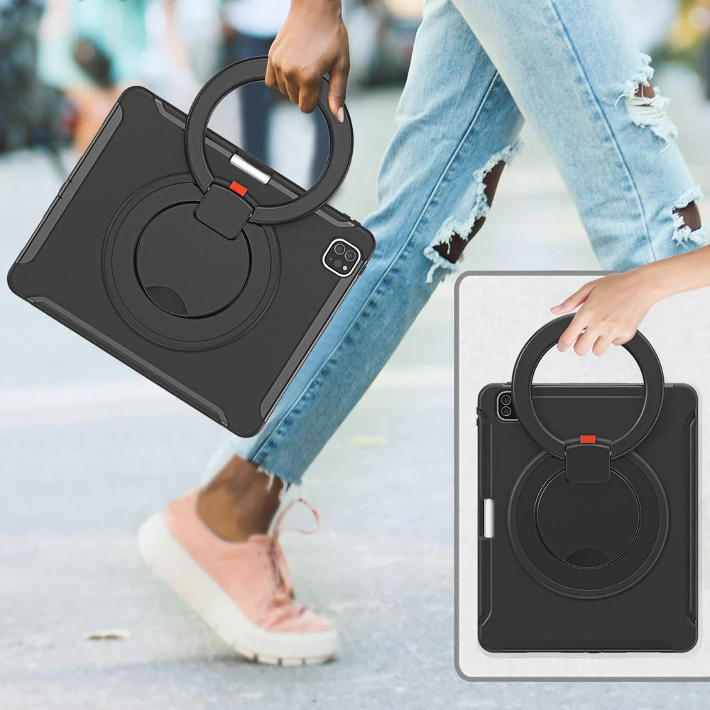 RON-iPad-PR9 | iPad Pro 12.9 ( 3rd / 4th / 5th / 6th Gen. ) 2018 / 2020 / 2021 / 2022 | Rugged case with kick-stand & pencil Holder & folding grip - Image 8