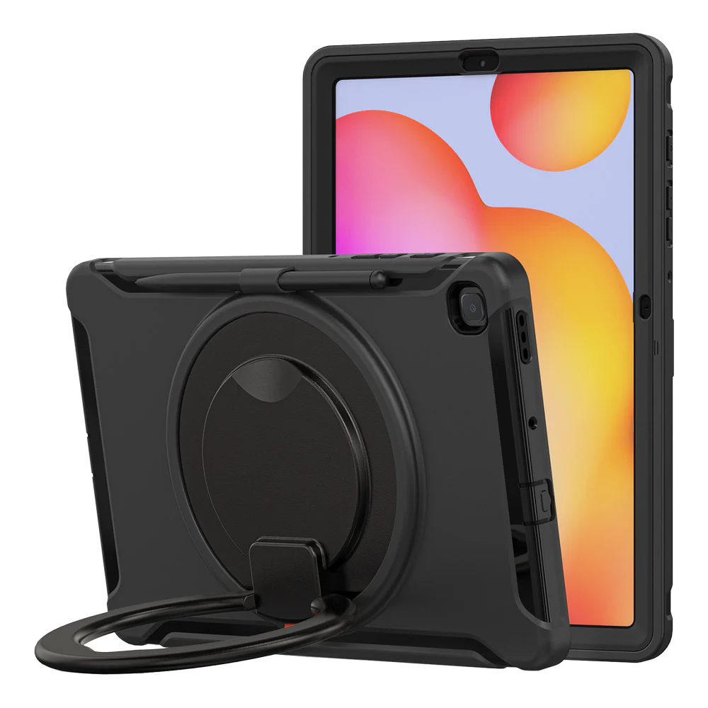RON-SS-P610 | Samsung Galaxy Tab S6 Lite SM-P620 P625 (2024) / SM-P613 P619 (2022) / SM-P610 P615 (2020) | Rugged case with kick-stand & pencil Holder & folding grip