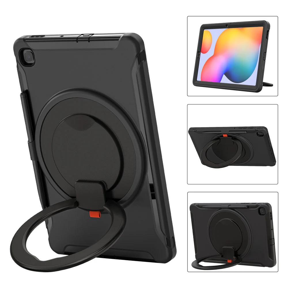 RON-SS-P610 | Samsung Galaxy Tab S6 Lite SM-P620 P625 (2024) / SM-P613 P619 (2022) / SM-P610 P615 (2020) | Rugged case with kick-stand & pencil Holder & folding grip - Image 2
