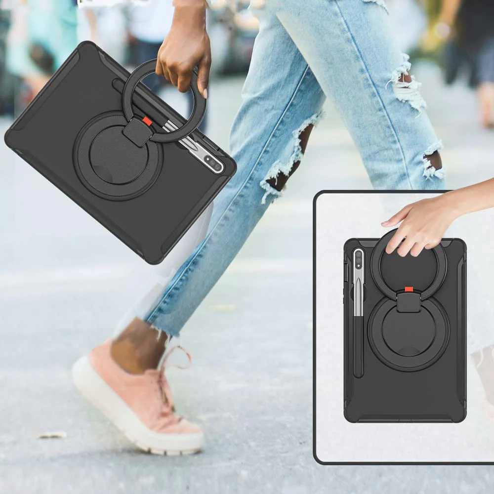 RON-SS-S7 | Samsung Galaxy Tab S8 SM-X700 / SM-X706 | Rugged case with kick-stand & pencil Holder & folding grip - Image 5