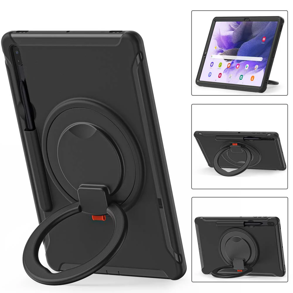 RON-SS-S7FE | Samsung Galaxy Tab S7 FE SM-T730 / T733 / T736B / T735NZ | Rugged case with kick-stand & pencil Holder & folding grip - Image 2