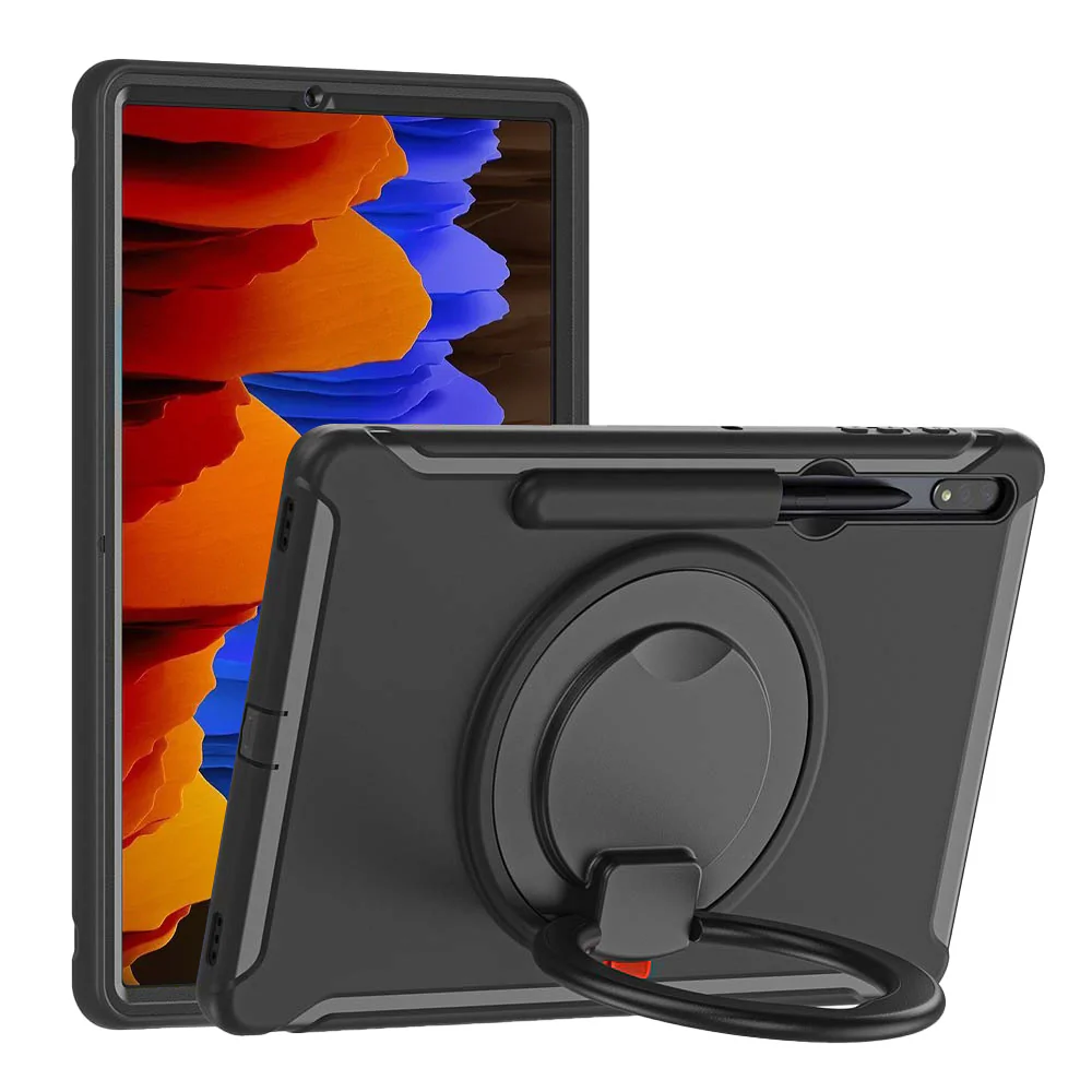 RON-SS-S7P | Samsung Galaxy Tab S7 Plus S7+ SM-T970 / T975 / T976B | Rugged case with kick-stand & pencil Holder & folding grip