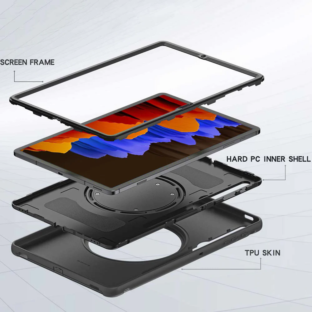 RON-SS-S7P | Samsung Galaxy Tab S7 Plus S7+ SM-T970 / T975 / T976B | Rugged case with kick-stand & pencil Holder & folding grip - Image 5