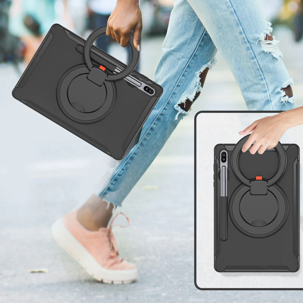 RON-SS-T860 | Samsung Galaxy Tab S6 T860 T865 | Rugged case with kick-stand & pencil Holder & folding grip - Image 5