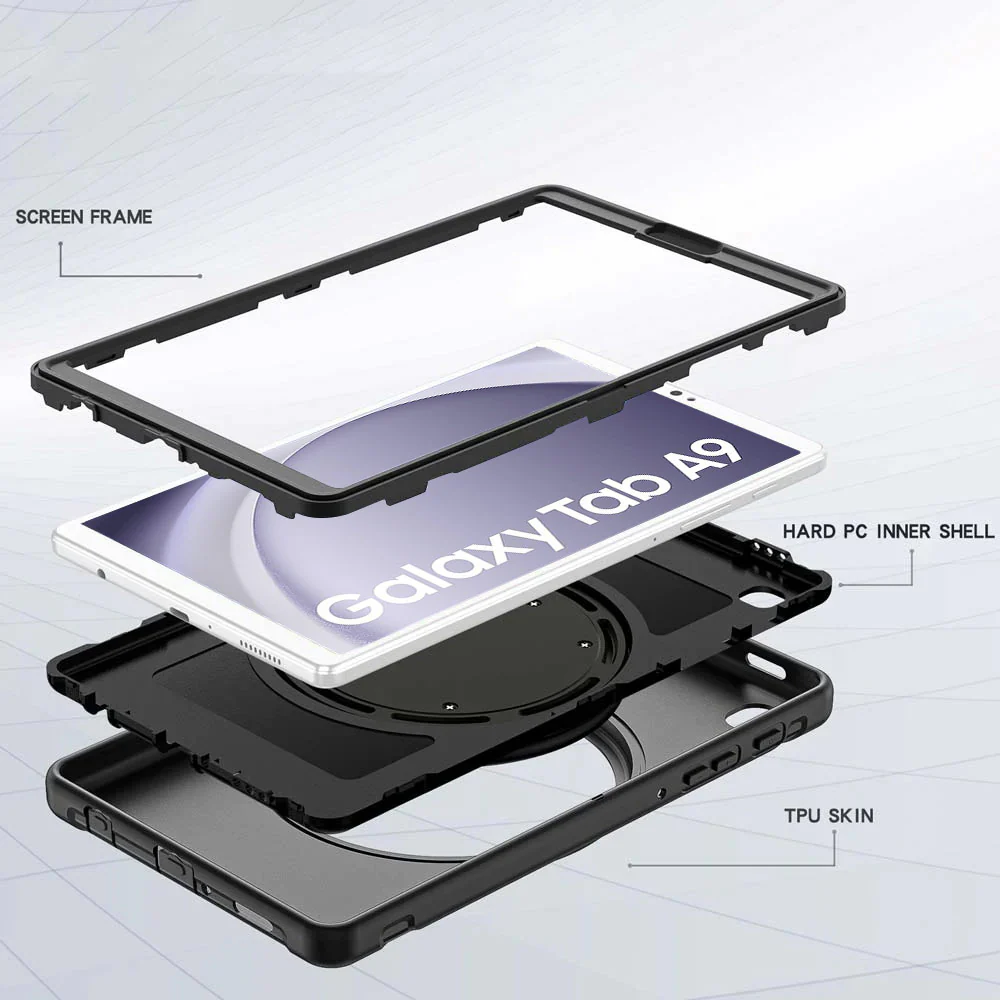 RON-SS-X135 | Samsung Galaxy Tab A11 ( 8.7" ) SM-X133 / SM-X135 | Rugged case with kick-stand & pencil Holder & folding grip - Image 5