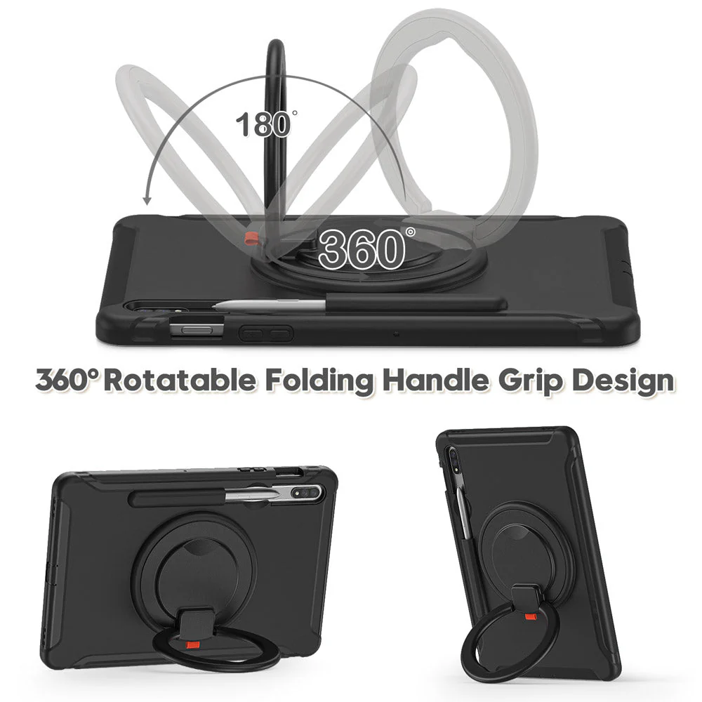 RON-SS-X710 | Samsung Galaxy Tab S10 FE SM-X520 / X526 / X528 | Rugged case with kick-stand & pencil Holder & folding grip - Image 3