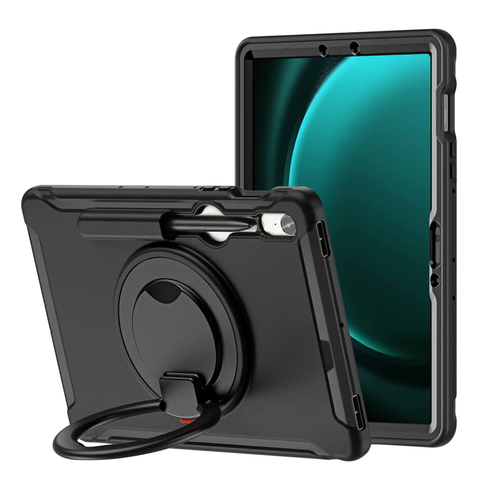 RON-SS-X710 | Samsung Galaxy Tab S9 FE SM-X510 X516 X518 | Rugged case with kick-stand & pencil Holder & folding grip