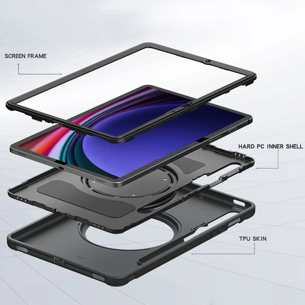 RON-SS-X710 | Samsung Galaxy Tab S9 FE SM-X510 X516 X518 | Rugged case with kick-stand & pencil Holder & folding grip - Image 4