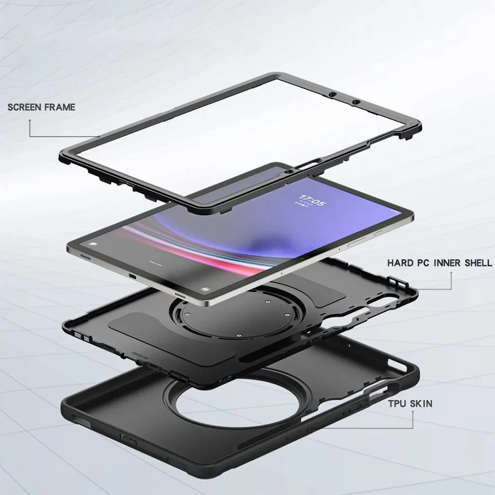 RON-SS-X710 | Samsung Galaxy Tab S9 SM-X710 / X716 / X718 | Rugged case with kick-stand & pencil Holder & folding grip - Image 4