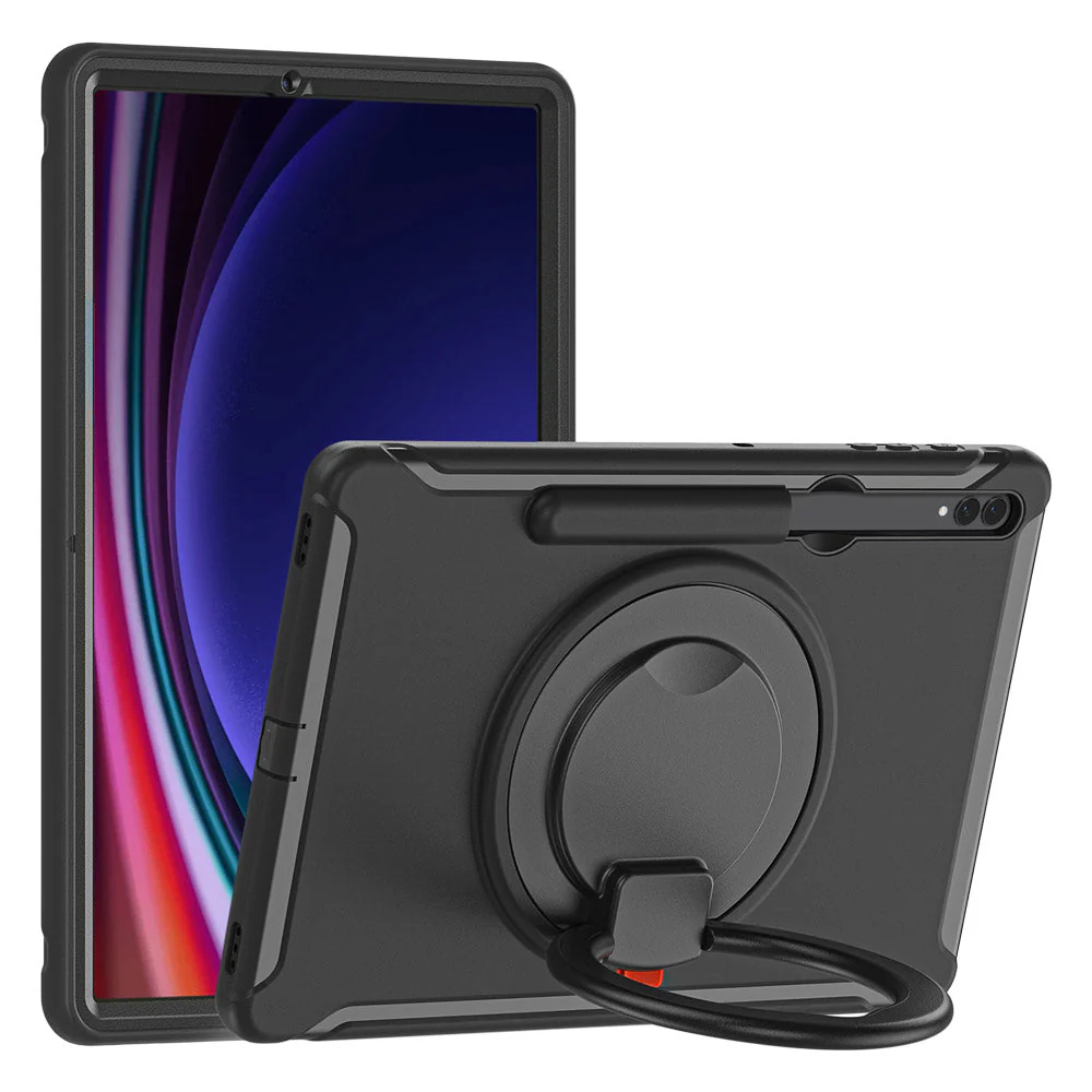 RON-SS-X810 | Samsung Galaxy Tab S9 FE+ S9 FE Plus SM-X610 X616 X618 | Rugged case with kick-stand & pencil Holder & folding grip