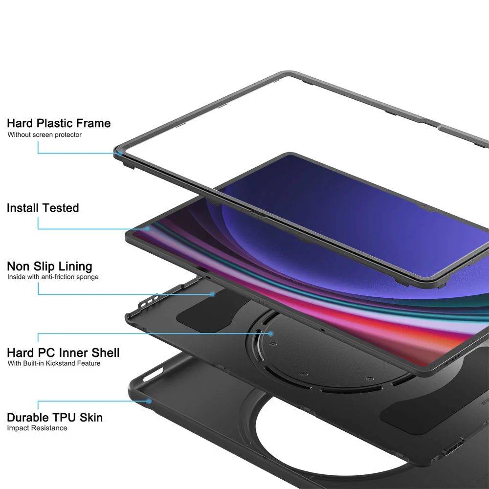 RON-SS-X910 | Samsung Galaxy Tab S9 Ultra SM-X910 / X916 / X918 | Rugged case with kick-stand & pencil Holder & folding grip - Image 4