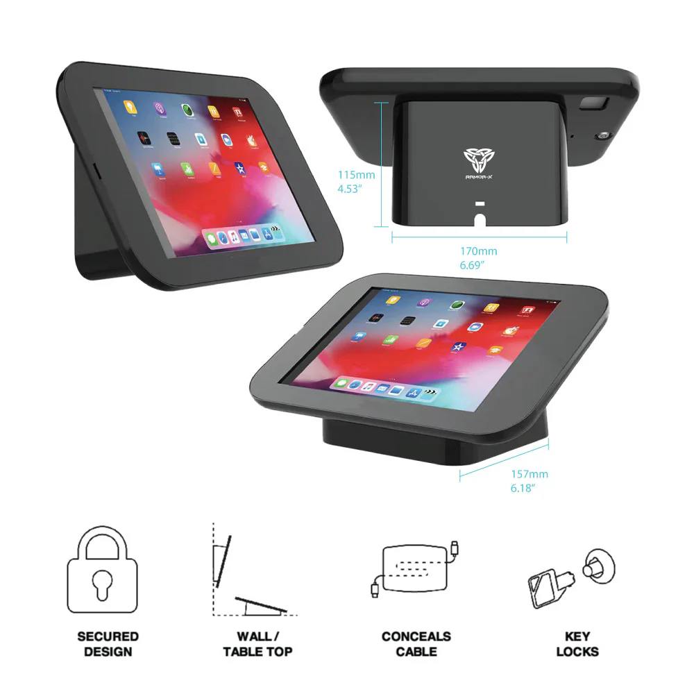 SCM1-iPad-A3 | iPad Air 3 | 2-in-1 Counter Stand Kiosk or Wall Mount | Security Enclosure with Key Lock - Image 3