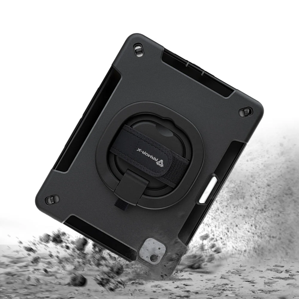 SKN-iPad-A4 | iPad Air 4 2020 / iPad Air 5 2022 | Rainproof military grade rugged case with hand strap and kick-stand & folding grip - Image 9