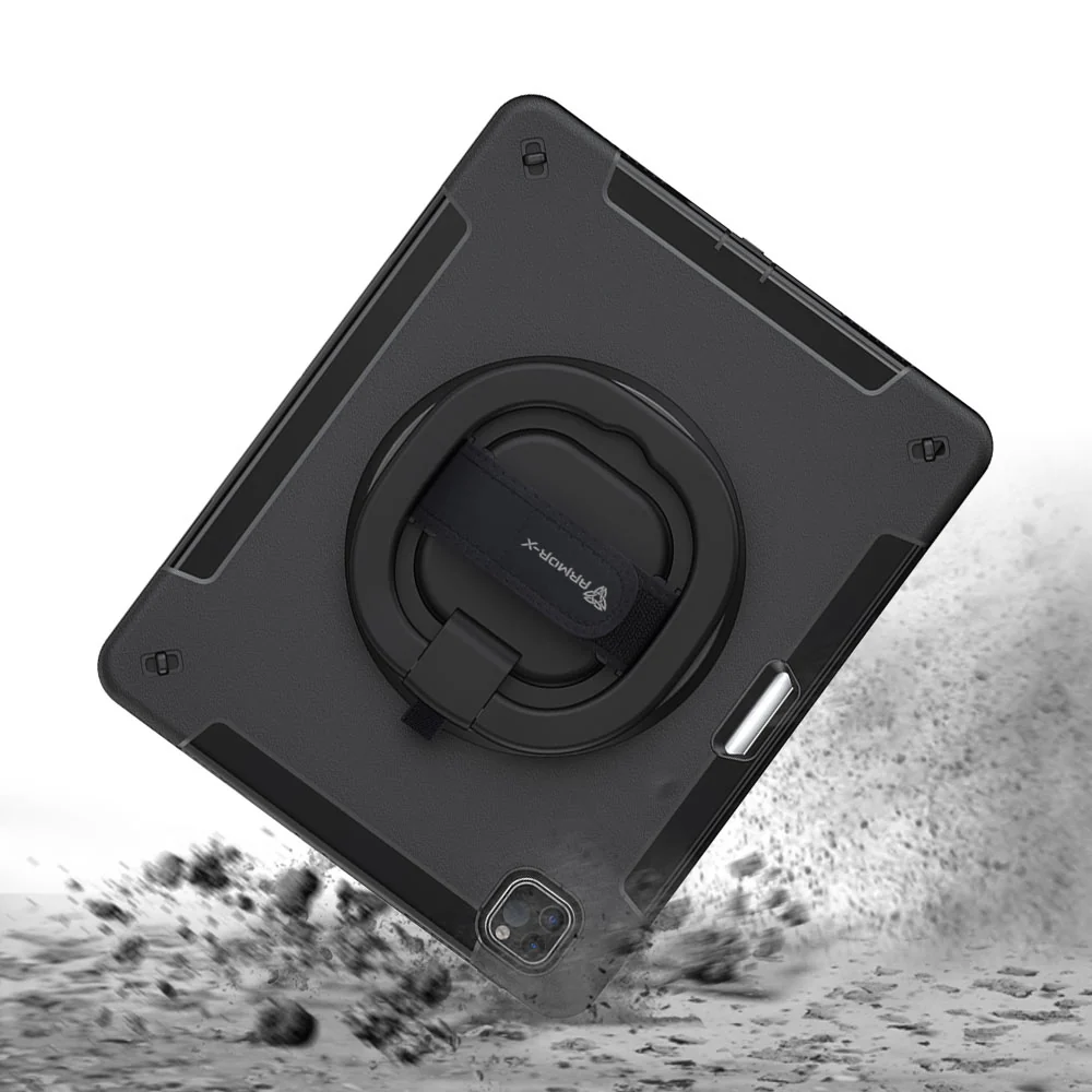 SKN-iPad-PR9 | iPad Pro 12.9 ( 5th / 6th Gen ) 2021 / 2022 | Rainproof military grade rugged case with hand strap and kick-stand & folding grip - Image 9