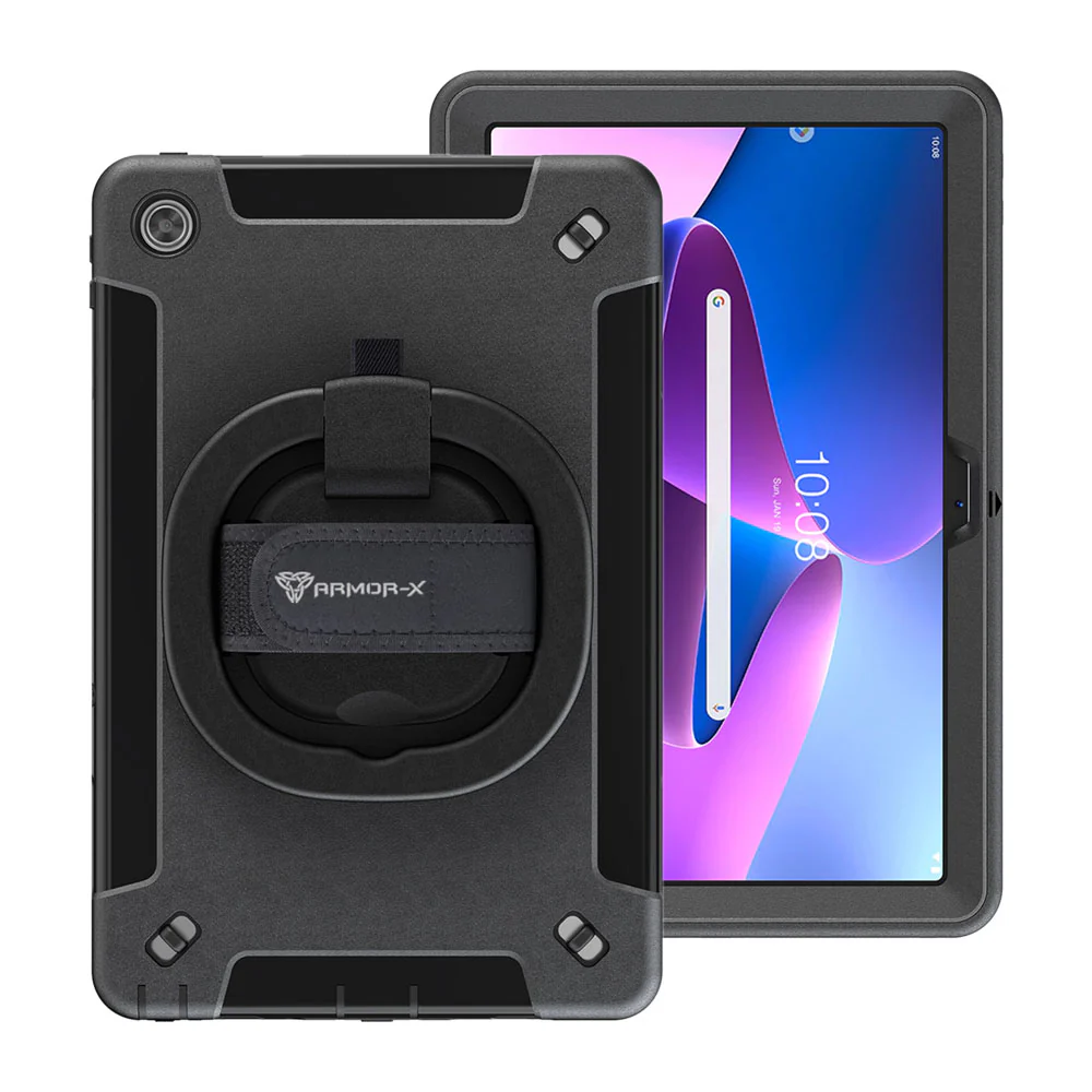 SKN-LN-M10P3 | Lenovo Tab M10 Plus ( Gen3 ) TB125 / TB128 | Rainproof military grade rugged case with hand strap and kick-stand & folding grip