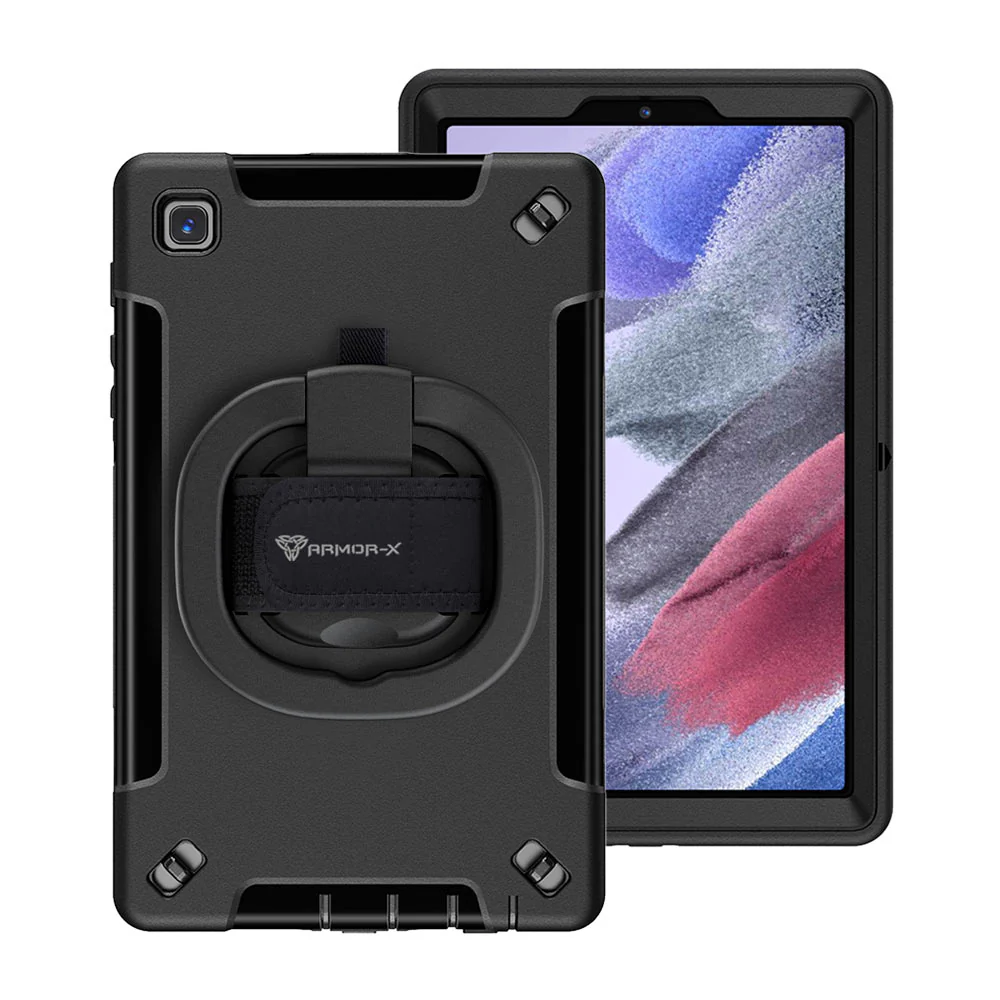 SKN-SS-T225 | Samsung Galaxy Tab A7 Lite SM-T225 / SM-T220 / SM-T225N / SM-T227U | Rainproof military grade rugged case with hand strap and kick-stand & folding grip