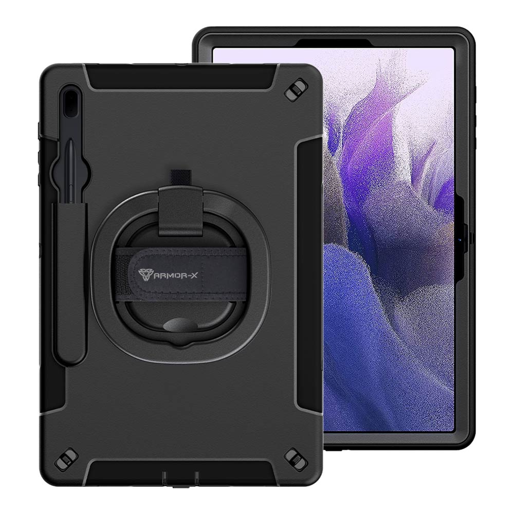 SKN-SS-T730 | Samsung Galaxy Tab S7 FE SM-T730 / T733 / T736B / T735NZ | Rainproof military grade rugged case with hand strap and kick-stand & folding grip