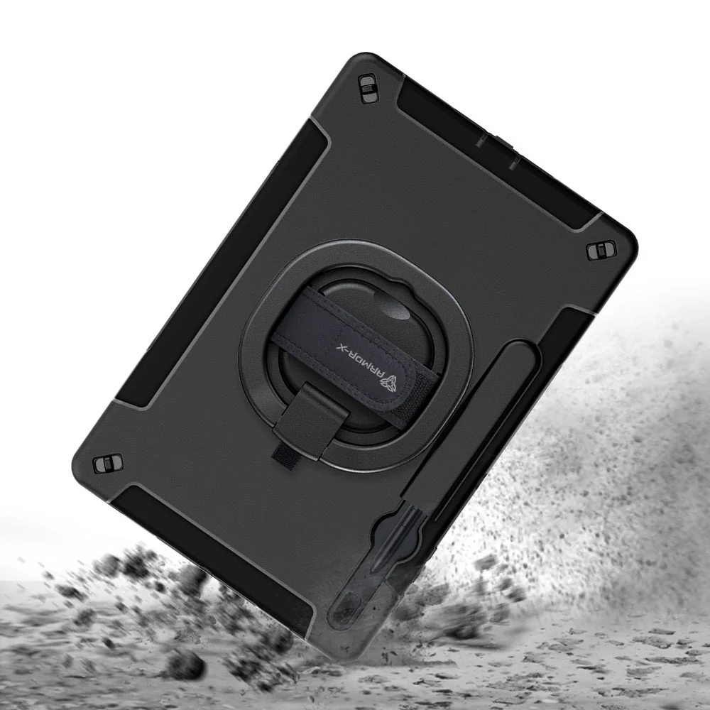 SKN-SS-T730 | Samsung Galaxy Tab S7 FE SM-T730 / T733 / T736B / T735NZ | Rainproof military grade rugged case with hand strap and kick-stand & folding grip - Image 9