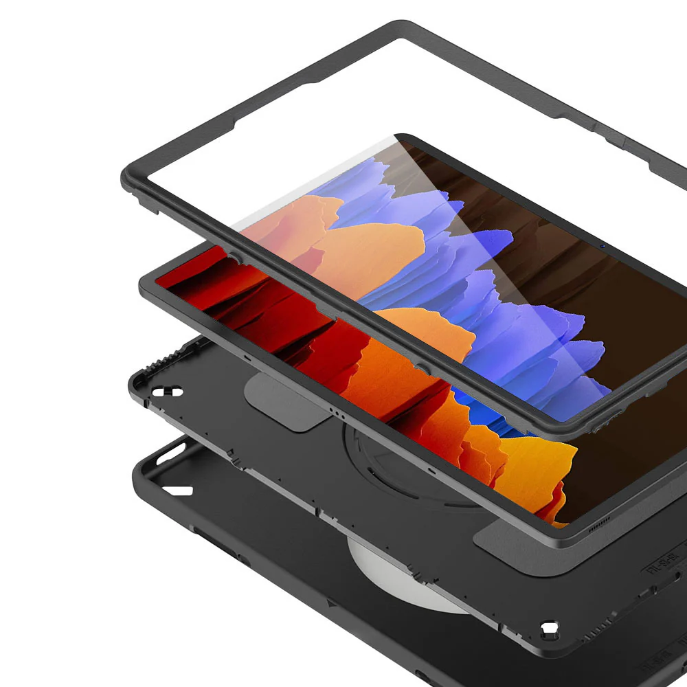 SKN-SS-T970 | Samsung Galaxy Tab S7 Plus S7+ SM-T970 / T975 / T976B | Rainproof military grade rugged case with hand strap and kick-stand & folding grip - Image 10