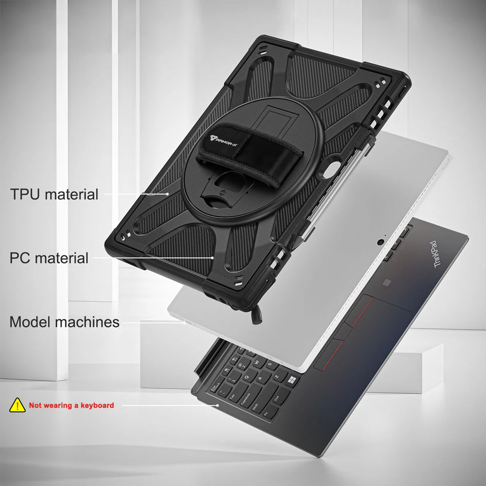 SLN-LN-X12 | Lenovo ThinkPad X12 Detachable ( Gen 1 / Gen 2 ) | Ultra 2 layers shockproof rugged case with hand strap and kick-stand Compatible with keyboard - Image 3