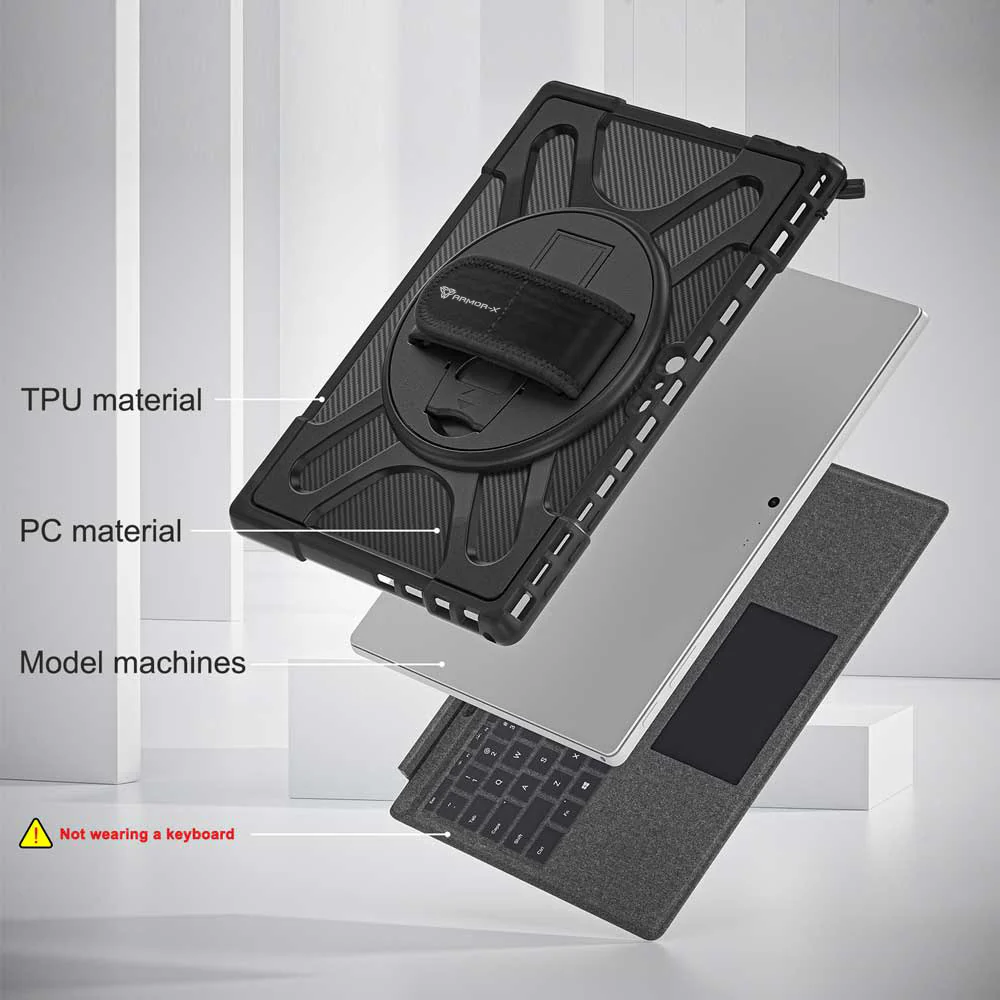 SLN-MS-SFPR7 | Microsoft Surface Pro 7 / 7 Plus / 6 / 5 / 4 | Ultra 2 layers shockproof rugged case with hand strap and kick-stand Compatible with keyboard - Image 3